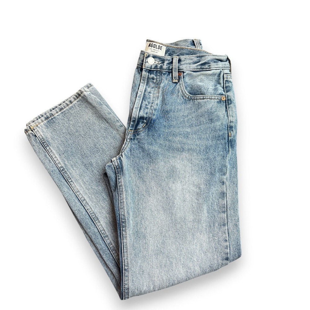 AGOLDE 29" Riley High Rise Straight Crop Jeans Medium Wash 100% Organic Cotton